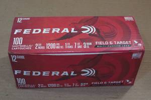 lot 277 image: 100 Federal Field & Target 12 Gauge 2-34 7-12 Shot Shotshells