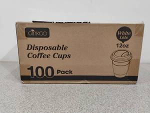 lot 25 image: NEW GINKGO 100 PACK 8OZ DISPOSABLE COFFEE CUPS