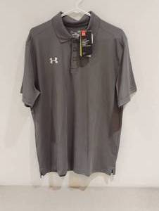 lot 106 image: NEW UNDER ARMOUR POLO SHORT SLEEVE SHIRT SIZE LARGE GRAY