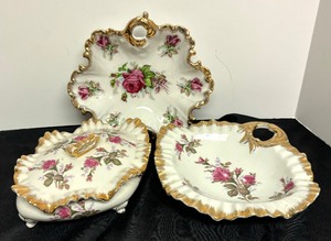 lot 110 image: Vintage Pink Rose Floral Serving Pieces