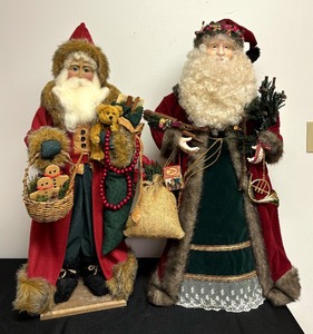 lot 253 image: Two Santa Figurines including a Handcrafted Karen Haskell Santa Figurine