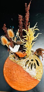 lot 57 image: Beautiful Wall Hanging with Clay Vase and Fall Floral Arrangement