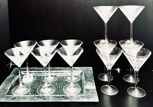 lot 66 image: Martini Party 12 Beautiful Martini Glasses and Glass Tray