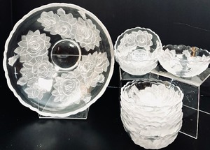 lot 158 image: Lovely Large and Small Bowls and Clear Glass with Flowers  Home Beautiful Original Design Crystal from Japan