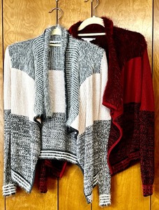 lot 160 image: Two Vintage Cardigans from Candies in Pink  Gray and Red  Black