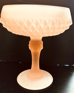 lot 163 image: Vintage Frosted Pink Compote Diamond Point Pattern