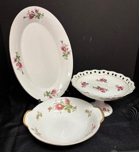 lot 184 image: Pink Rose Vintage Floral Serving Pieces By Moss Rose and More