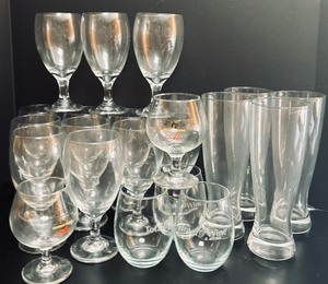 lot 164 image: Holiday Party Grand Pilsner Glasses, Wine Stemless Glasses and Bourbon Glass