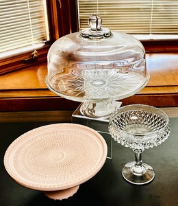 lot 271 image: Cake Stand with Top, Footed Round Platter and Crystal Footed Glass
