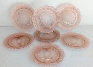 lot 30 image: Vintage Miss America Pink Depression Glass 10 Plate Set