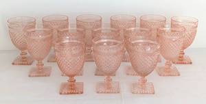 lot 31 image: Vintage Miss America Pink Depression Glass Water Goblet Set