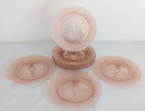 lot 32 image: Vintage Miss America Pink Depression Glass 8.5 Plate Set