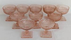 lot 33 image: Vintage Miss America Pink Depression Glass Sherbet  Champagne Glass Set