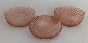 lot 47 image: Three Vintage Miss America Pink Depression Glass Serving Bowls