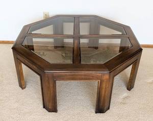 lot 50A image: Vintage Glass Topped Octagon Coffee Table