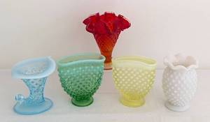 lot 76A image: Five Vintage Fenton Hobnail Bud Vases