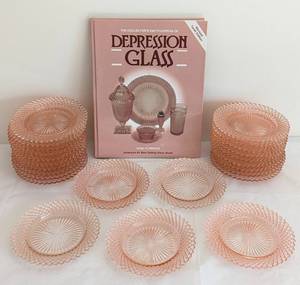 lot 68A image: Vintage Miss America Pink Depression Glass Coasters  Side Plates