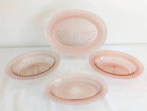 lot 69A image: Four Vintage Miss America Pink Depression Glass Oval Serving Plates