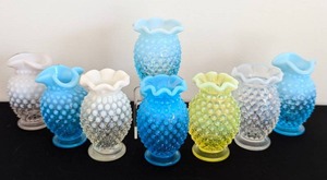 lot 200A image: Eight Vintage Fenton Hobnail Bud Vases