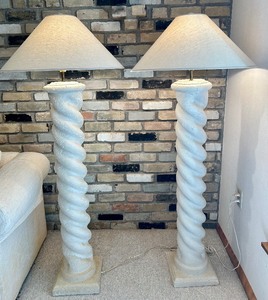 lot 5 image: Pair of Mid Century Modern Spiral Column Plaster Floor Lamps