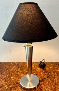 lot 87 image: Vintage Silver Based Lamp with Black Shade