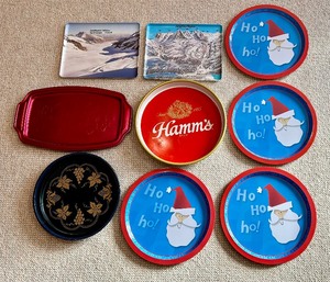 lot 83 image: Vintage Metal Trays Including Hamms, Christmas and More
