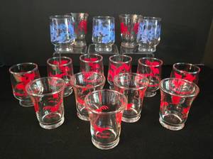 lot 55 image: Large Group of Red-Patterned Juice Glasses, Plus