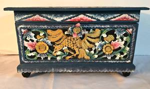 lot 64 image: Balinese Folk Art Carved Wooden Trunk