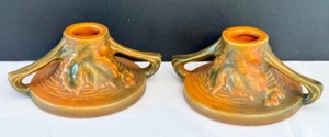 lot 24 image: Pair of Vintage Roseville Pottery Bushberry Candleholders
