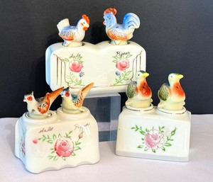 lot 105 image: Three Vintage Bobbing Salt and Pepper Shaker Sets  Vintage Salt and Pepper Nodders