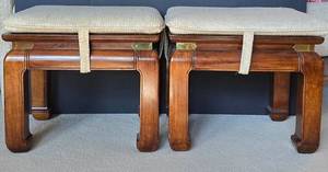 lot 153 image: Pair of Lovely Asian Inspired Ottomans  Occasional Tables