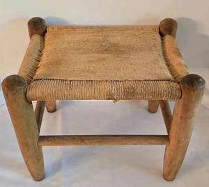 lot 159 image: Vintage Wooden and Woven-Twine Stool