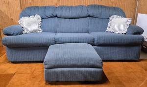 lot 192 image: Blue Upholstered Sofa Bed & Ottoman