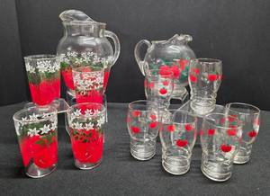 lot 205 image: Pair of Vintage Glass Juice Sets