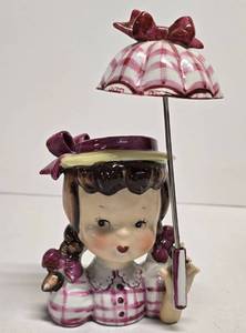 lot 212 image: 1940s Norcrest Ceramic Girl Planter with Umbrella