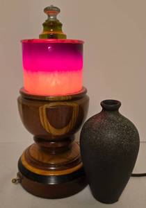 lot 251 image: Stunning Turned Wood Lamp and Maigon Daga Vase