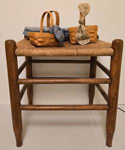 lot 271 image: Vintage Wooden Stool & Longaberger Basket Grouping
