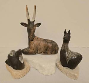 lot 274 image: Signed Maigon Daga Antelope, Llama & Camel Sculptures