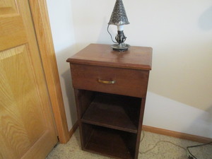 Wooden Nightstand & Lamp