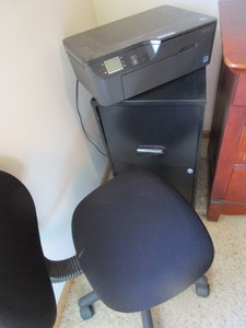 HP Printer, File Cabinet, Office Chair