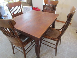 Antique Square Table & Pressback Chairs