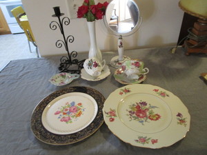 Collector Plates, Tea Cups, Mirror stand