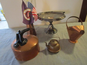 Copper Revere & Mini Swedish Teapots, Ewer