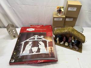 MM. Nativity Lot, Manger Nativity, Lighted, Ornaments