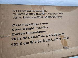 Husky 72 x 19 stainless steel work surface