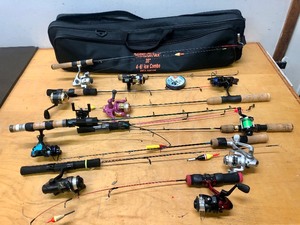 lot 189 image: Large Group of Excellent Ready-to-Use Ice Fishing Poles wVermillion Pack Case