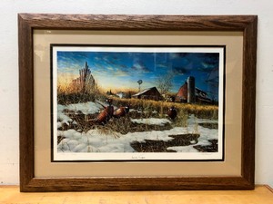 lot 191 image: Framed Signed Numbered Jim Hansel Wildlife Print - Harvest Roosters