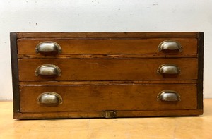 lot 170 image: Very Nice 3-Drawer Wooden Parts Cabinet wOld Chevy Emblem
