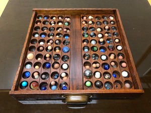 lot 177 image: Lot of VintageAntique Marbles in Great Old International Harvester Parts Cabinet Drawer