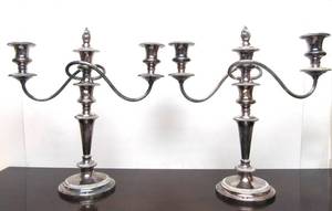 lot 15 image: Large Old Vintage Hallmarked Silver Plated Candle Stands